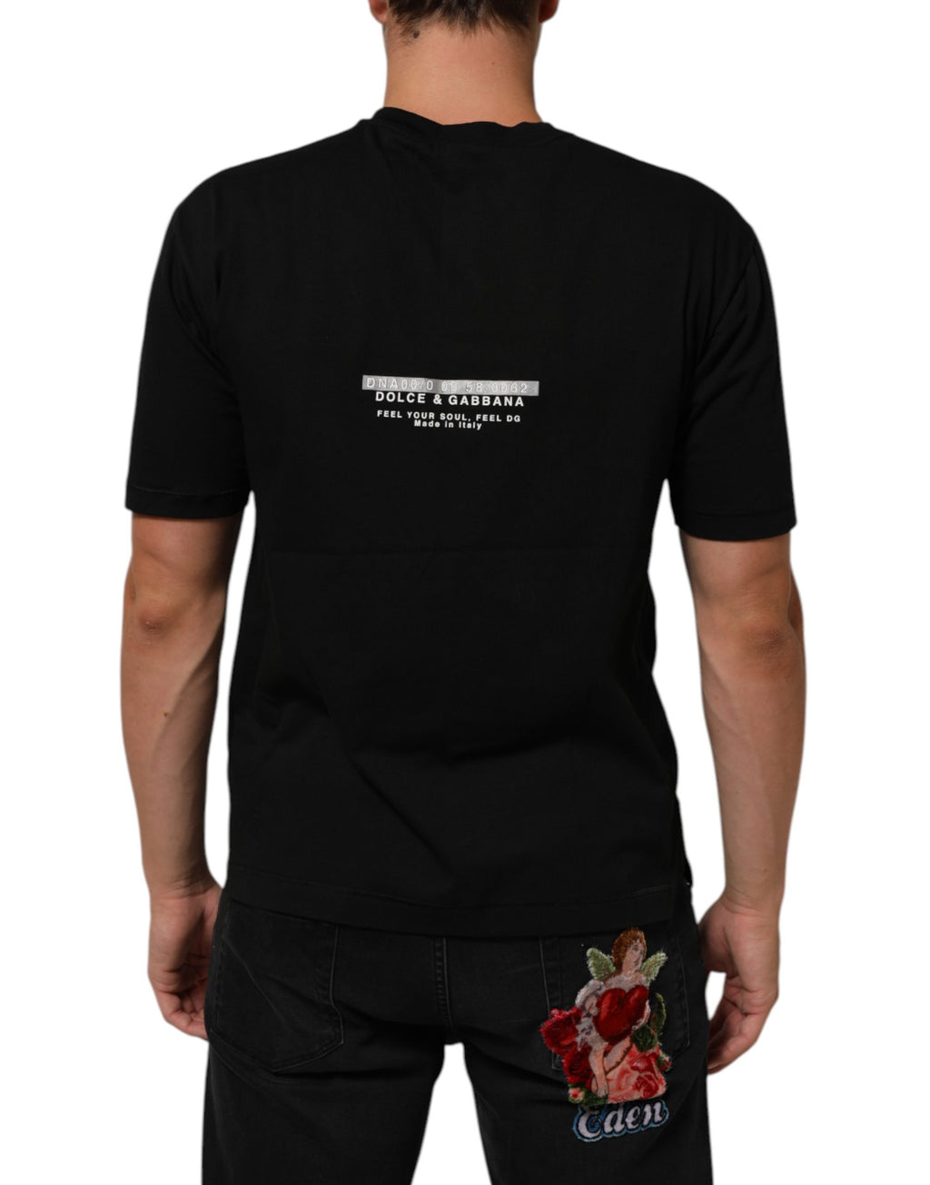 Black Statement Cotton Crew Neck Men T-shirt