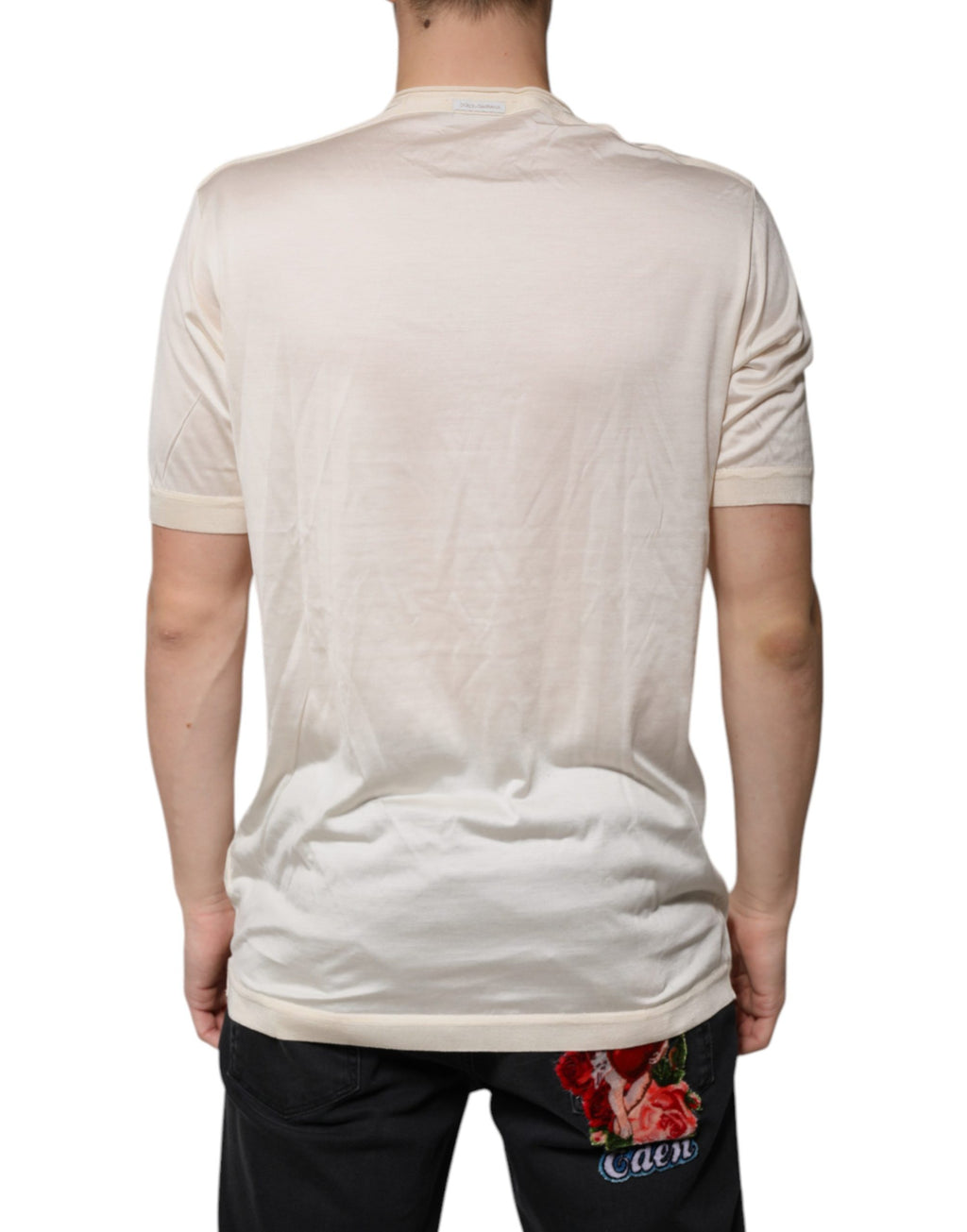 Off White Silk Henley Short Sleeves T-shirt
