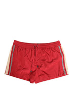 Red Polyester Men Drawstring Shorts Swimwear