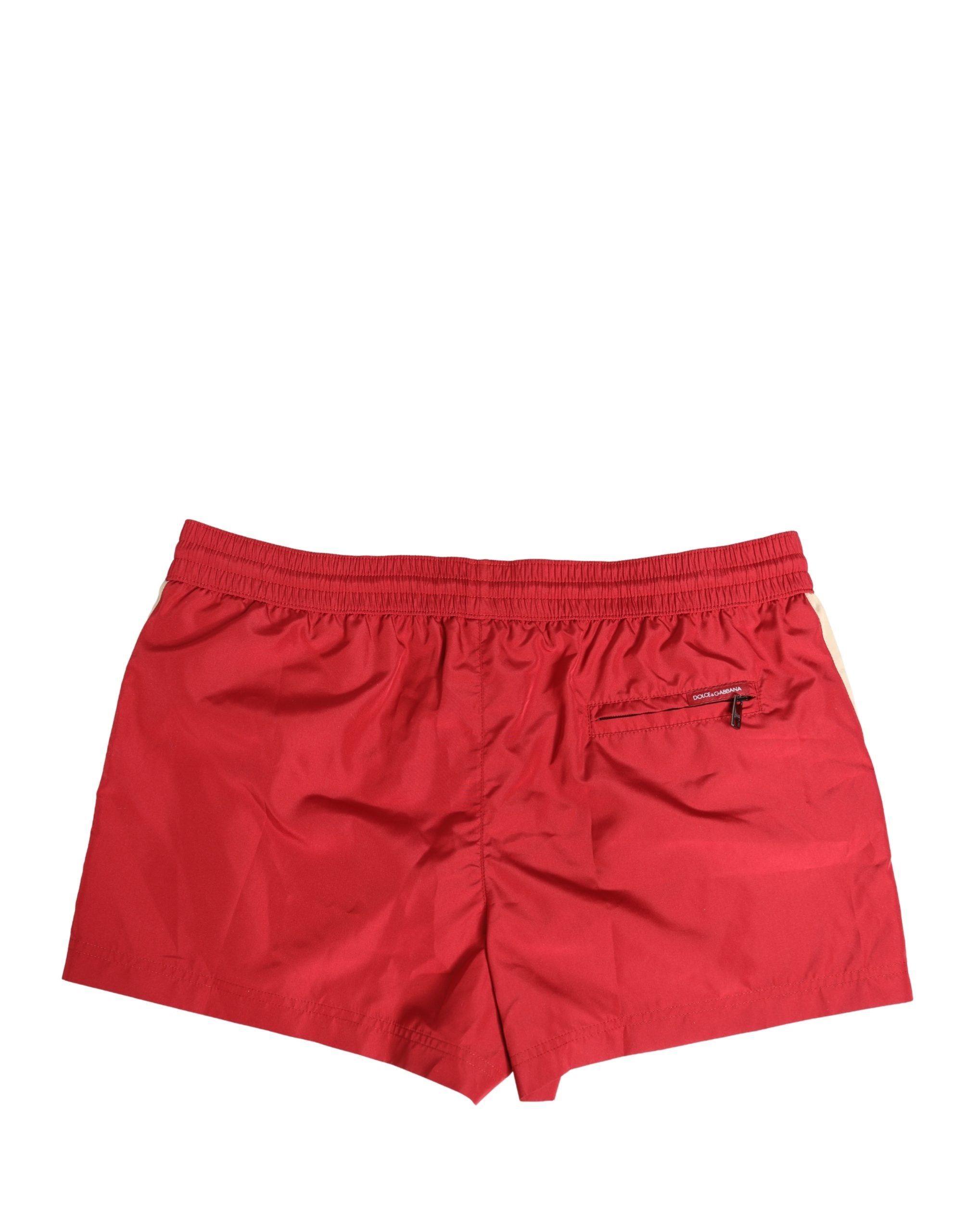 Red Polyester Men Drawstring Shorts Swimwear