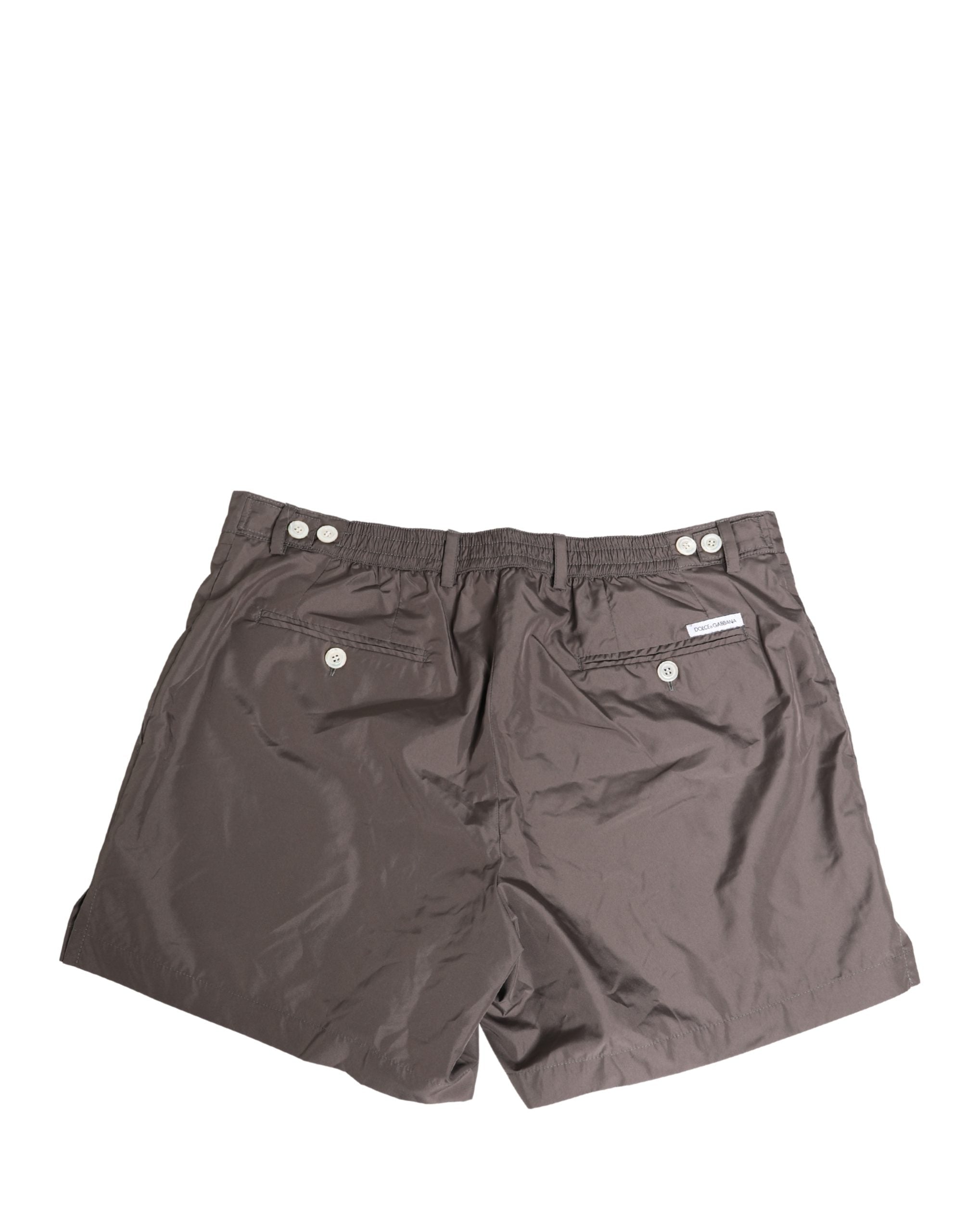 Brown Nylon Stretch Men Swim Shorts Swimwear