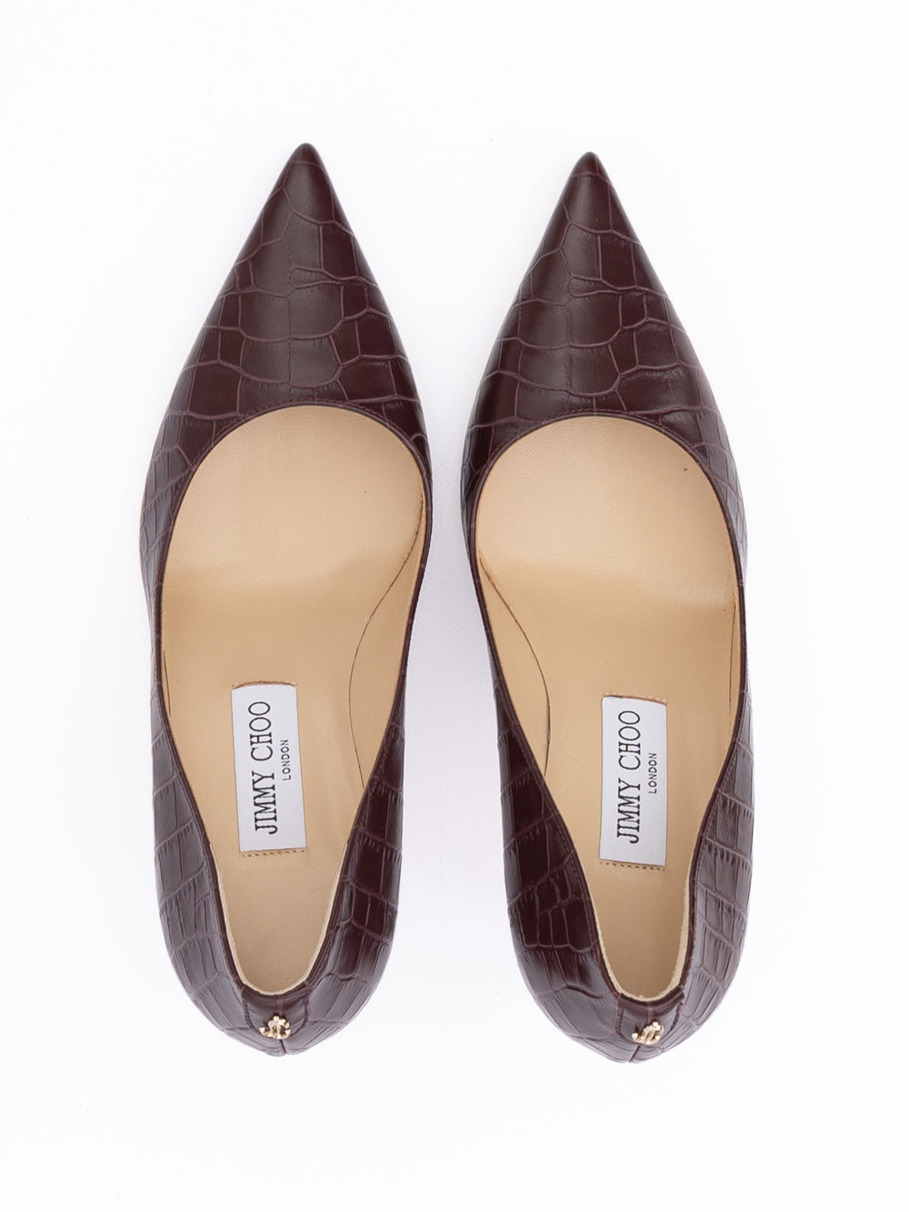 Burgundy Croco Embossed Leather Agnes Pumps