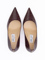 Burgundy Croco Embossed Leather Agnes Pumps