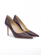 Burgundy Croco Embossed Leather Agnes Pumps