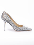 Silver Coarse Glitter Fabric Agnes Pumps