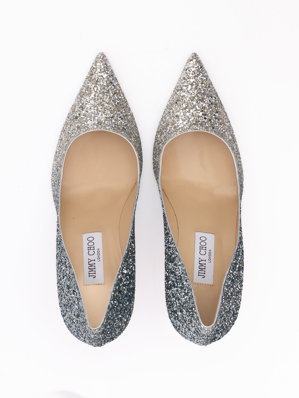 Silver Coarse Glitter Fabric Agnes Pumps