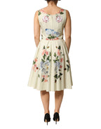 Beige Floral Sleeveless A-line Midi Dress