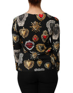 Black Sacred Heart Print LongSleeve Blouse Top