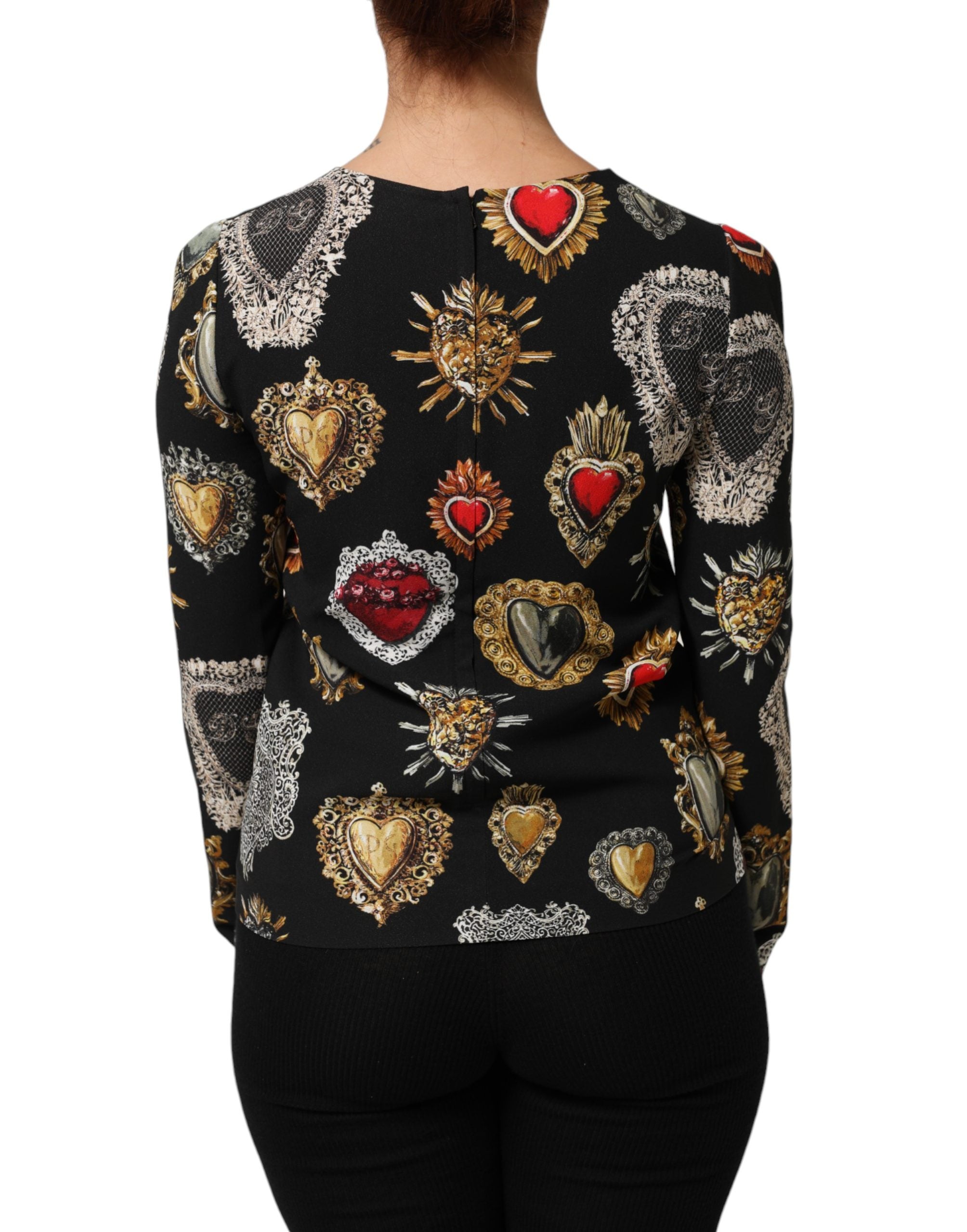 Black Sacred Heart Print LongSleeve Blouse Top