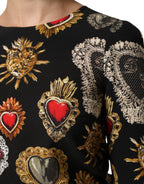 Black Sacred Heart Print LongSleeve Blouse Top