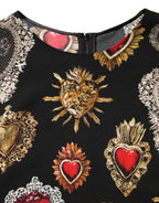Black Sacred Heart Print LongSleeve Blouse Top