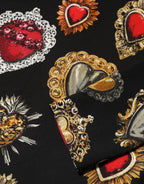 Black Sacred Heart Print LongSleeve Blouse Top