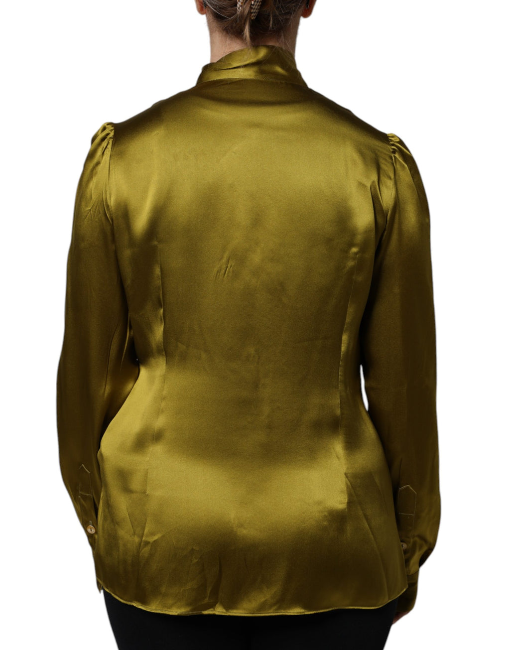 Green Satin Long Sleeve Ascot Tie Shirt Top