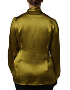 Green Satin Long Sleeve Ascot Tie Shirt Top