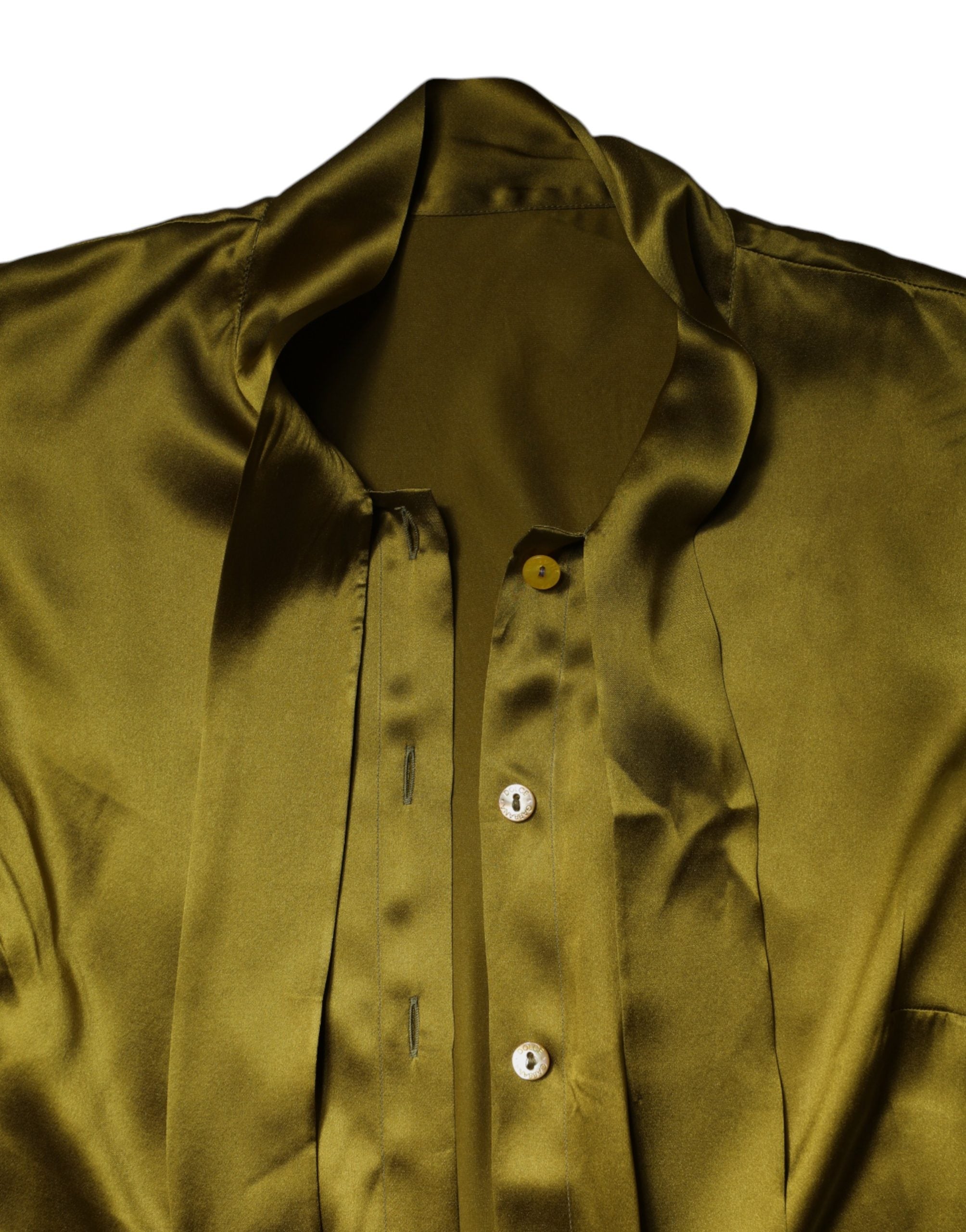 Green Satin Long Sleeve Ascot Tie Shirt Top