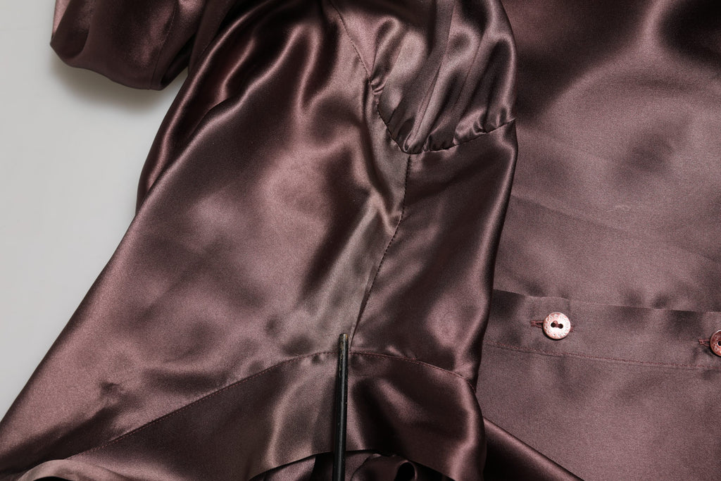 Violet Satin Long Sleeve Ascot Tie Shirt  Top