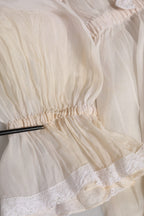 White Silk Cotton Ascot Collar Blouse Top