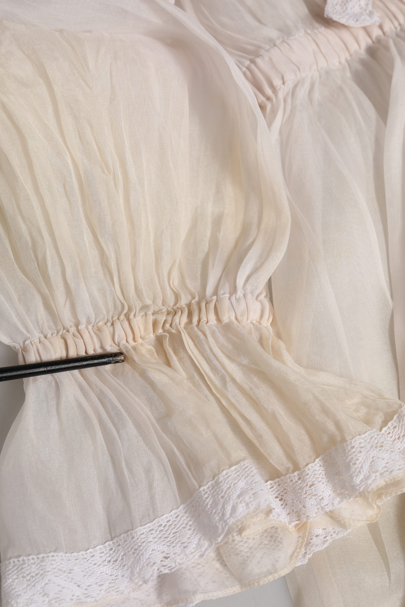 White Silk Cotton Ascot Collar Blouse Top