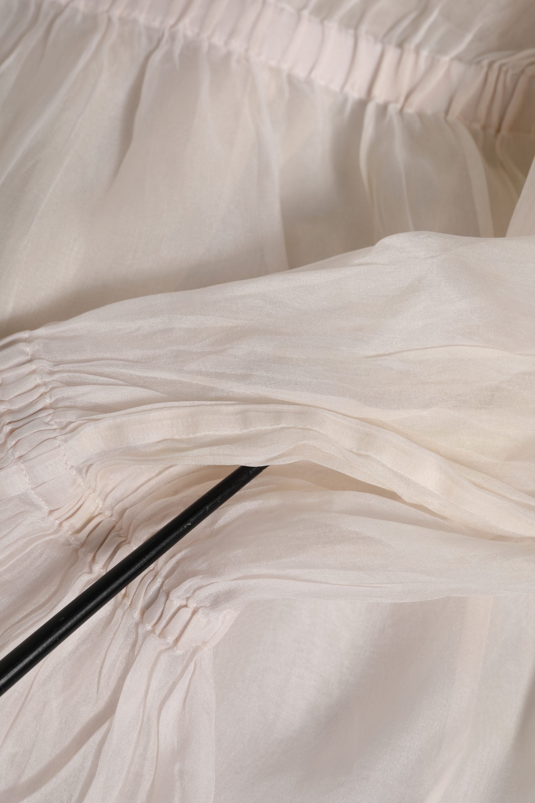 White Silk Cotton Ascot Collar Blouse Top