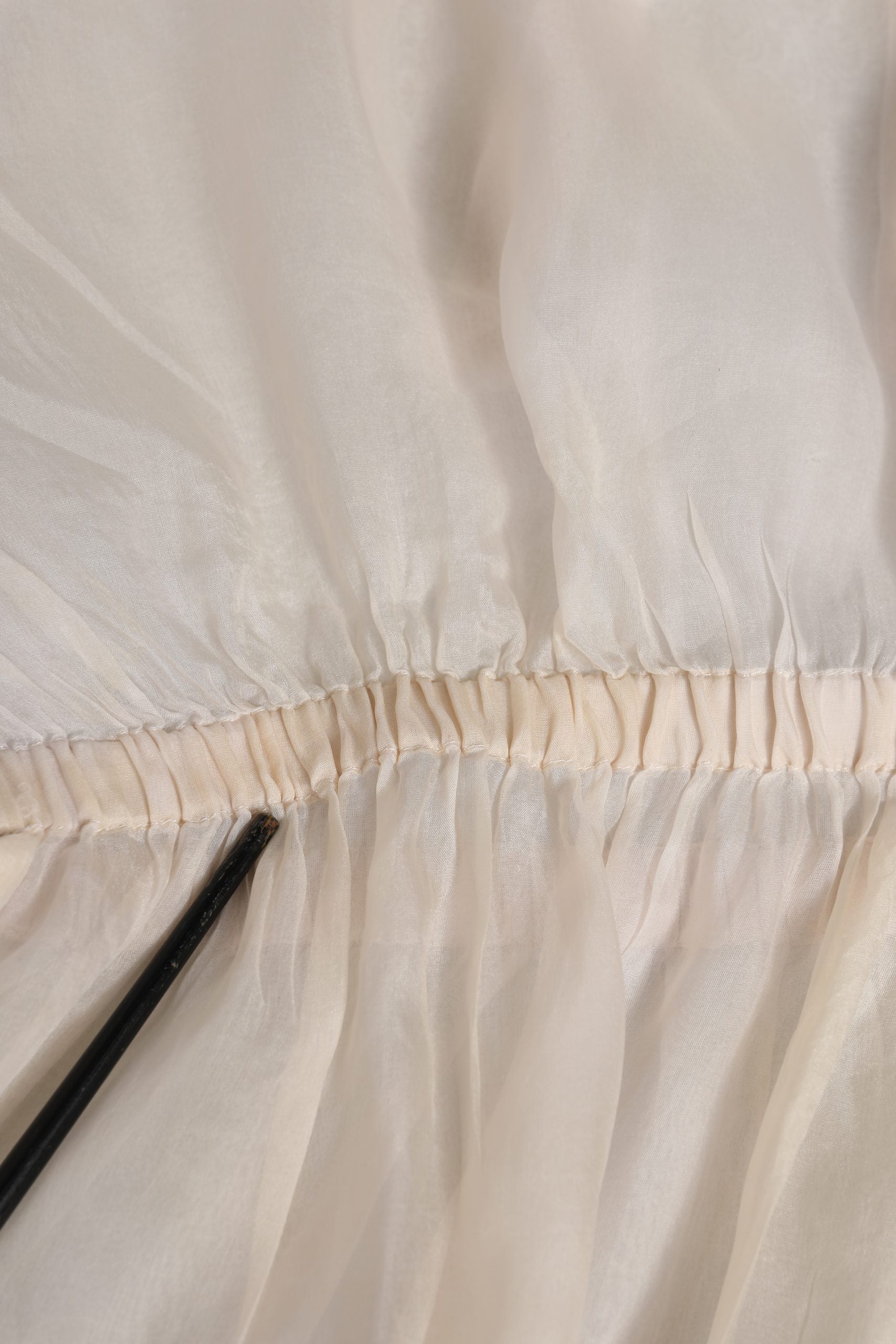 White Silk Cotton Ascot Collar Blouse Top