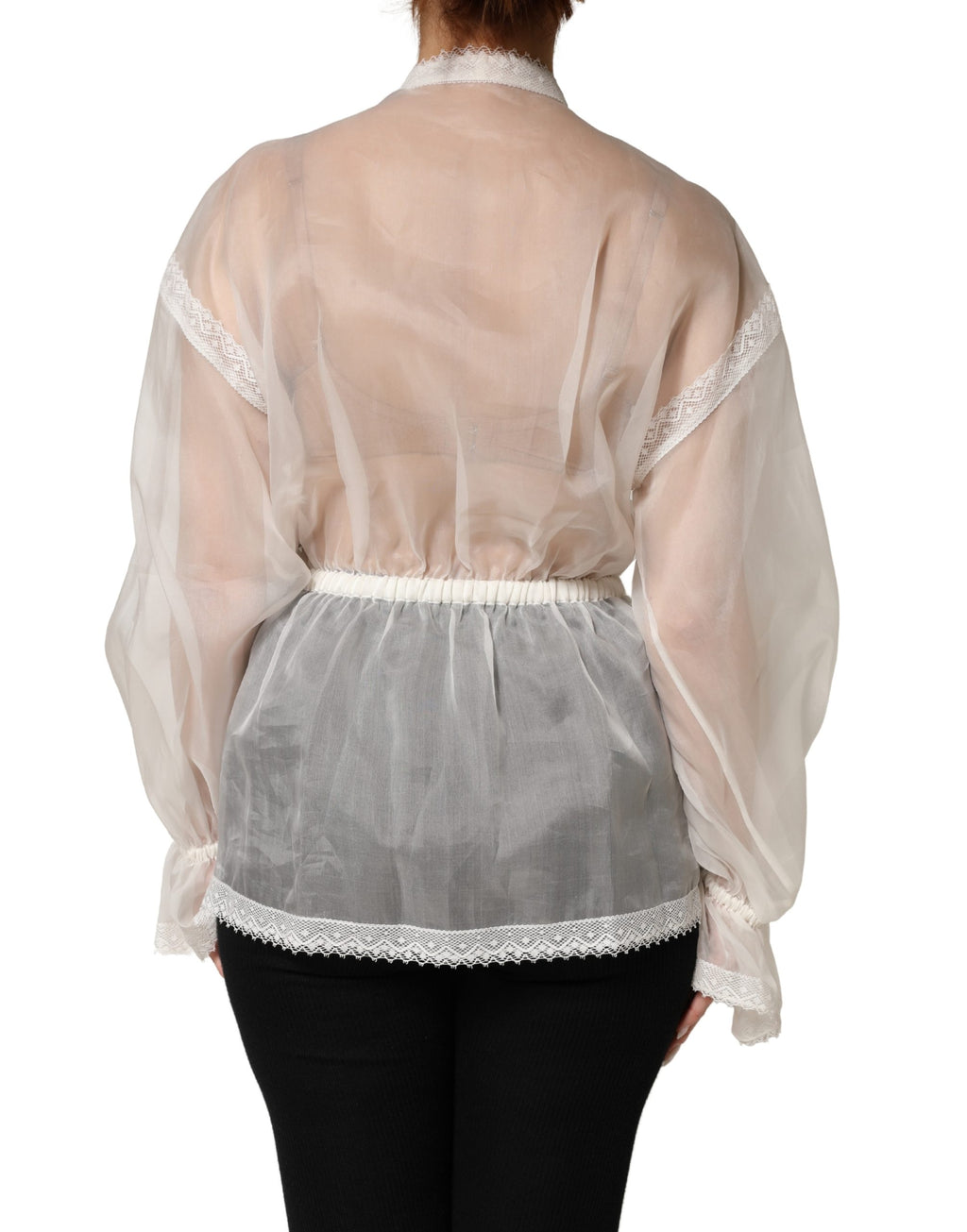 White Silk Cotton Ascot Collar Blouse Top