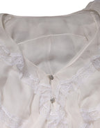 White LongSleeve Lace Trim Ruffled Blouse Top