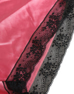 Pink Silk Satin Lace Trim Pajama Shorts Sleepwear