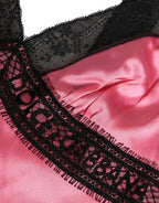 Pink Silk Satin Lace Trim Lingerie Top Sleepwear