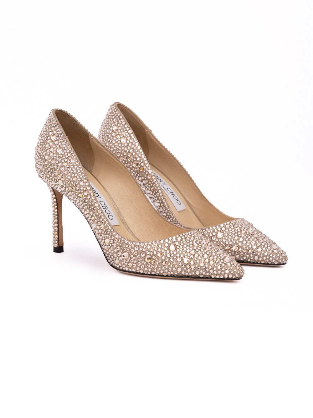 Honey Gold Shimmer Suede Crystals Romy 85 pumps