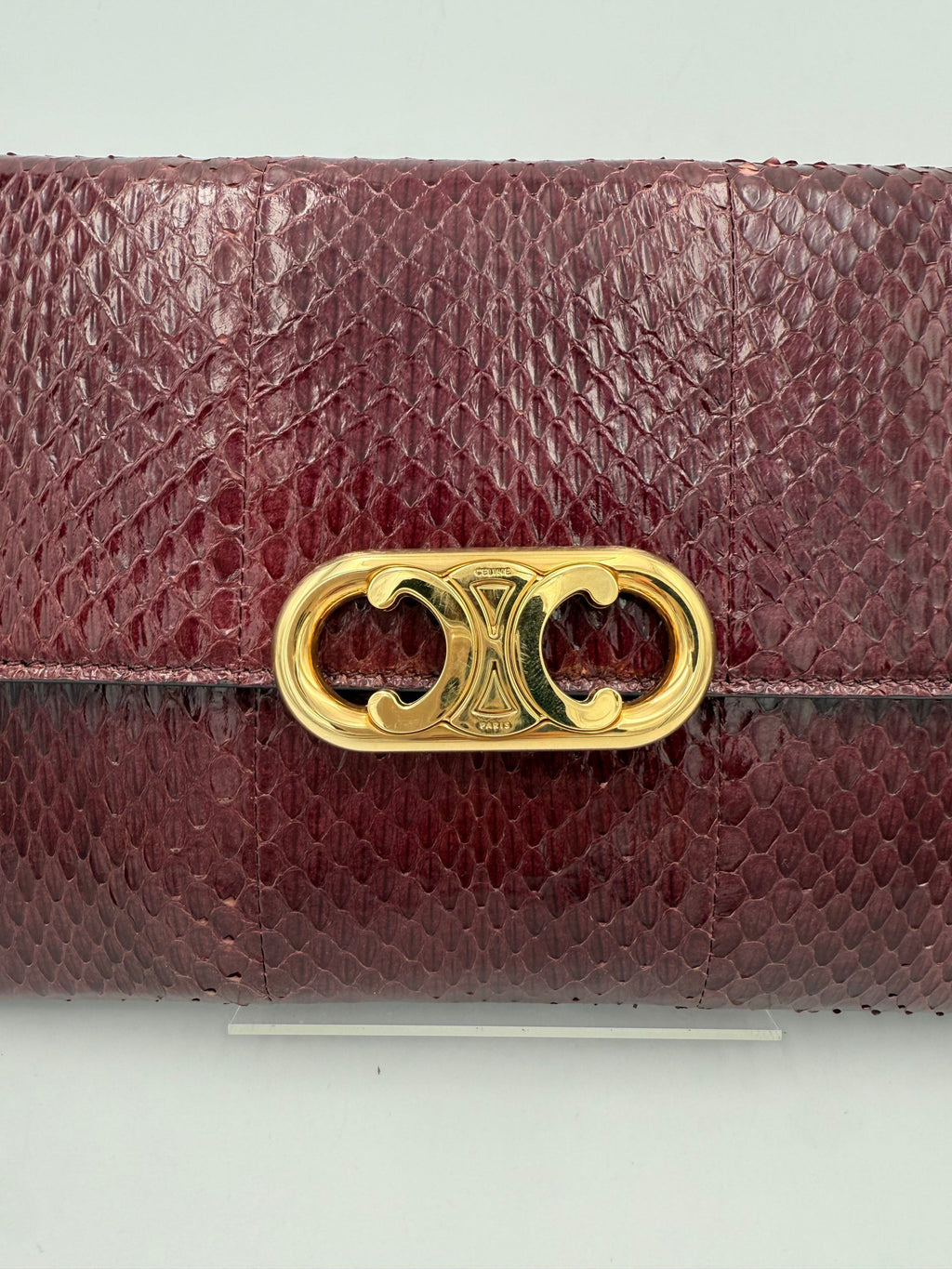 CELINE TRIOMPHE Reptile Skin Burgundy Clutch