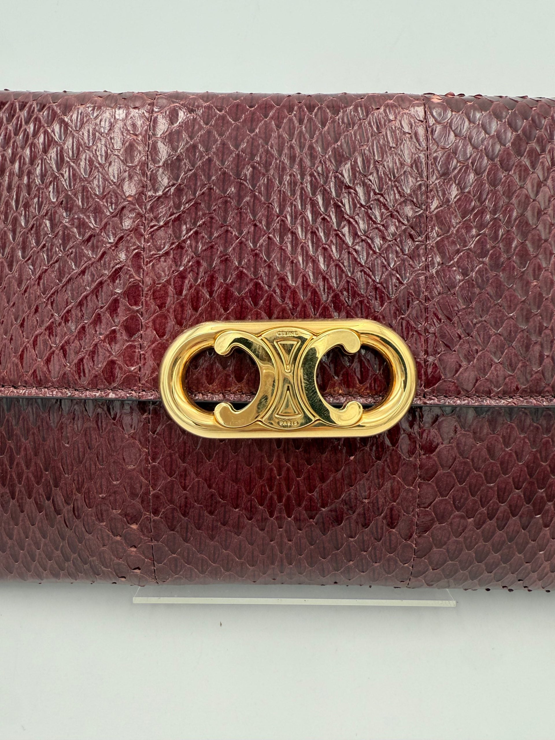 CELINE TRIOMPHE Reptile Skin Burgundy Clutch