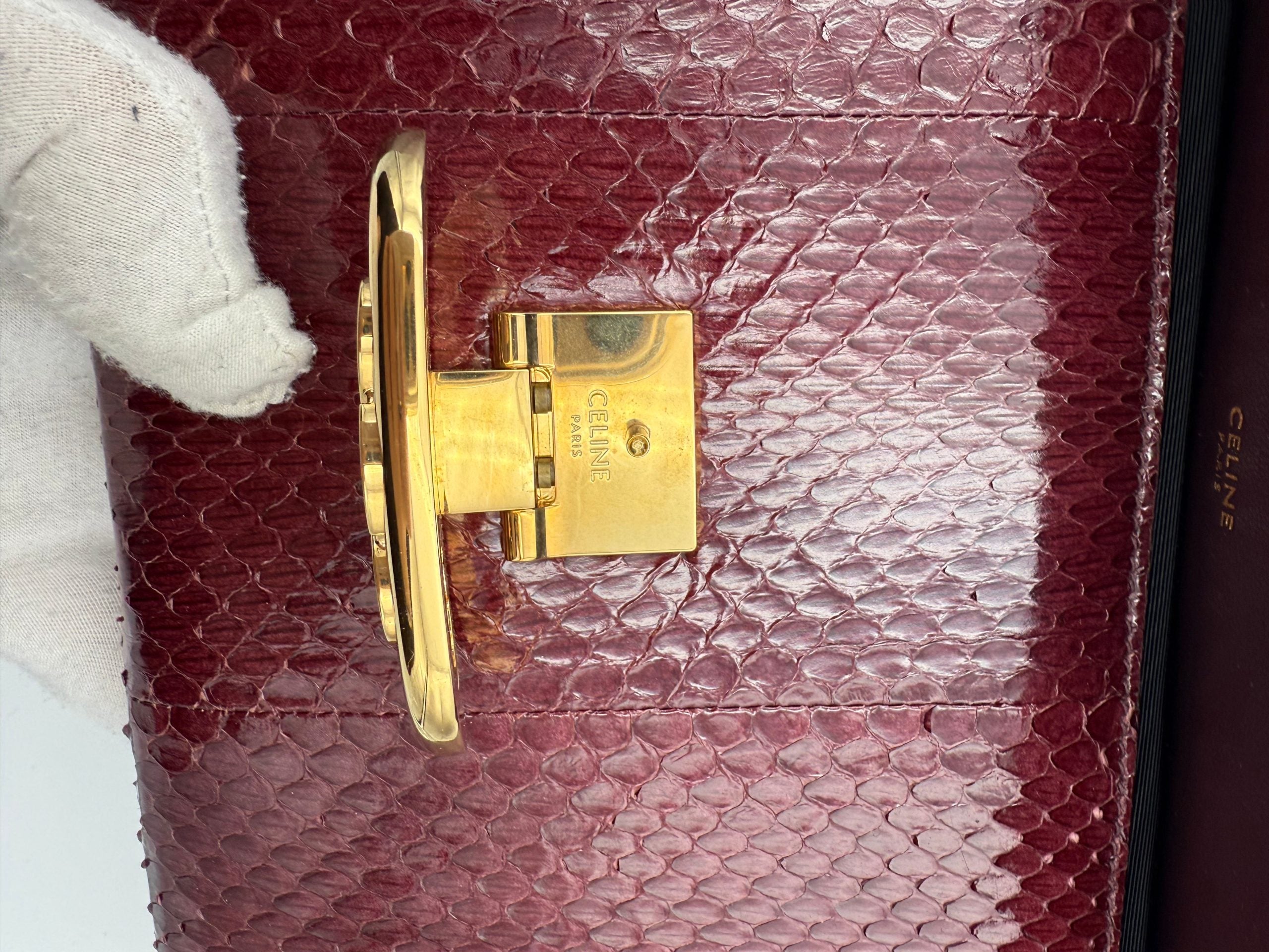 CELINE TRIOMPHE Reptile Skin Burgundy Clutch