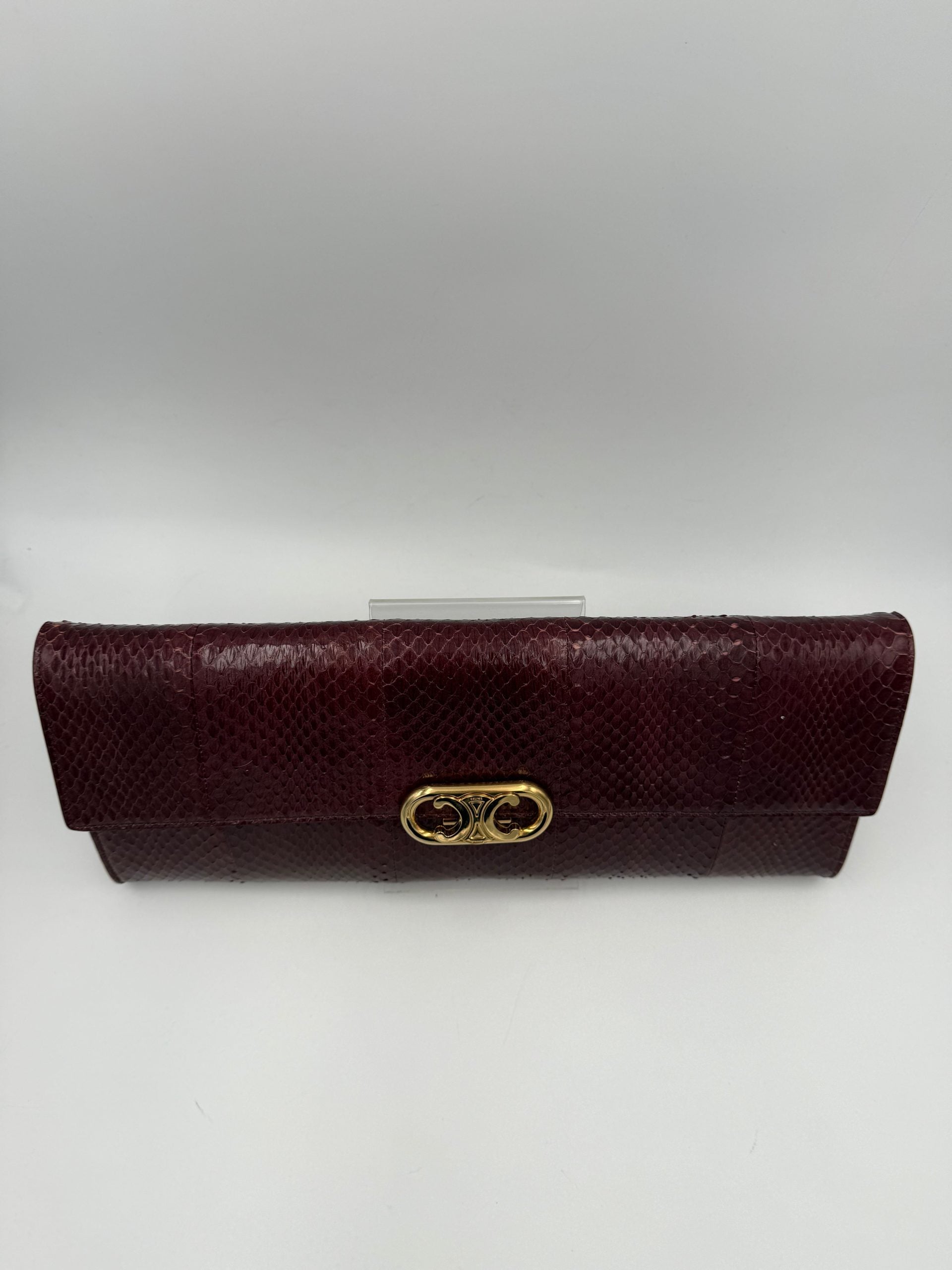 CELINE TRIOMPHE Reptile Skin Burgundy Clutch