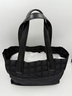 CHANEL Shopping Black Leather and Fabric Tote Bag