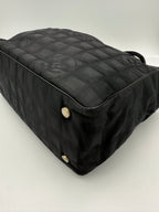 CHANEL Shopping Black Leather and Fabric Tote Bag