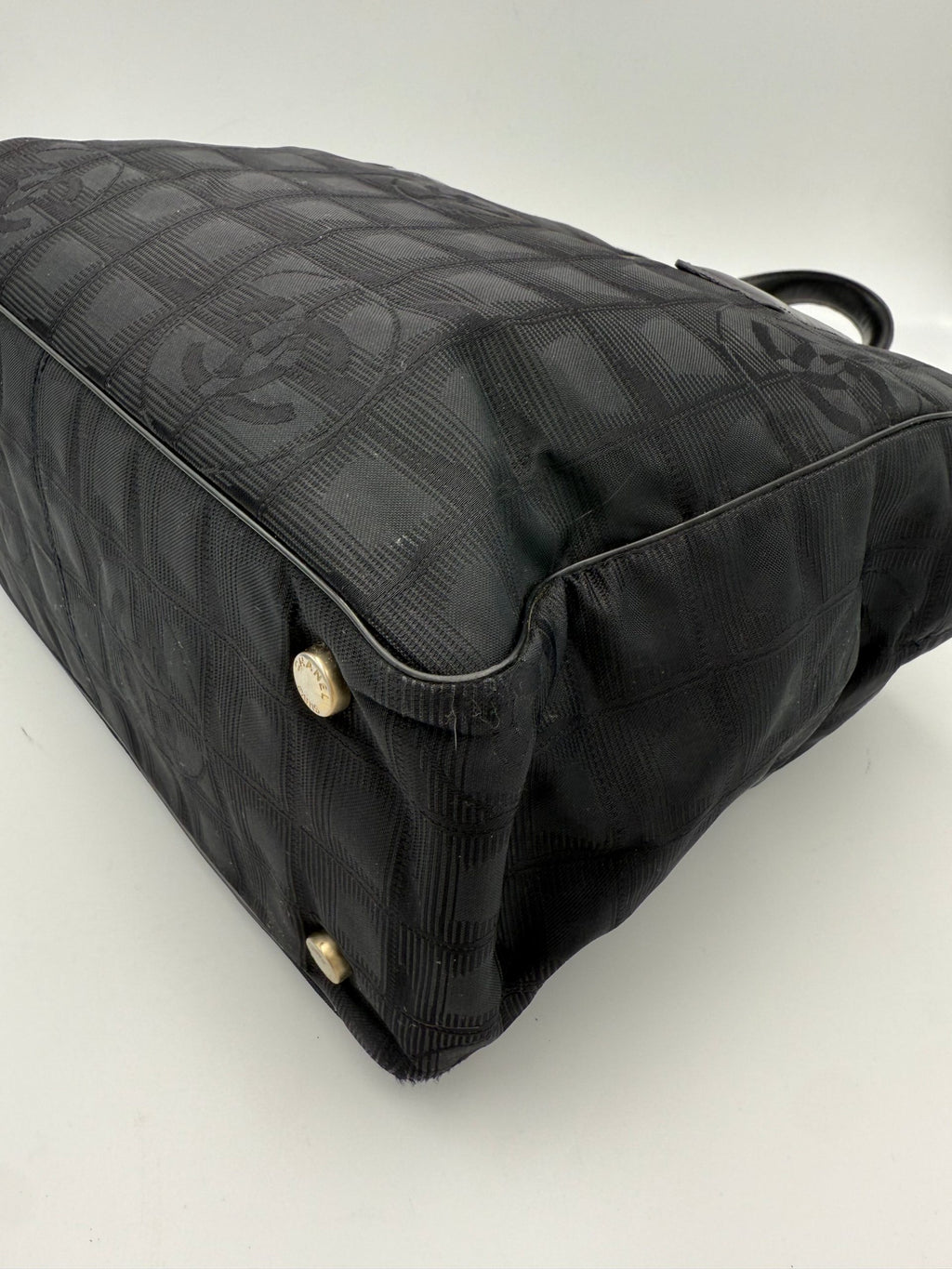 CHANEL Shopping Black Leather and Fabric Tote Bag