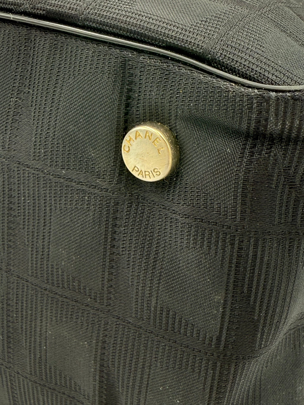 CHANEL Shopping Black Leather and Fabric Tote Bag