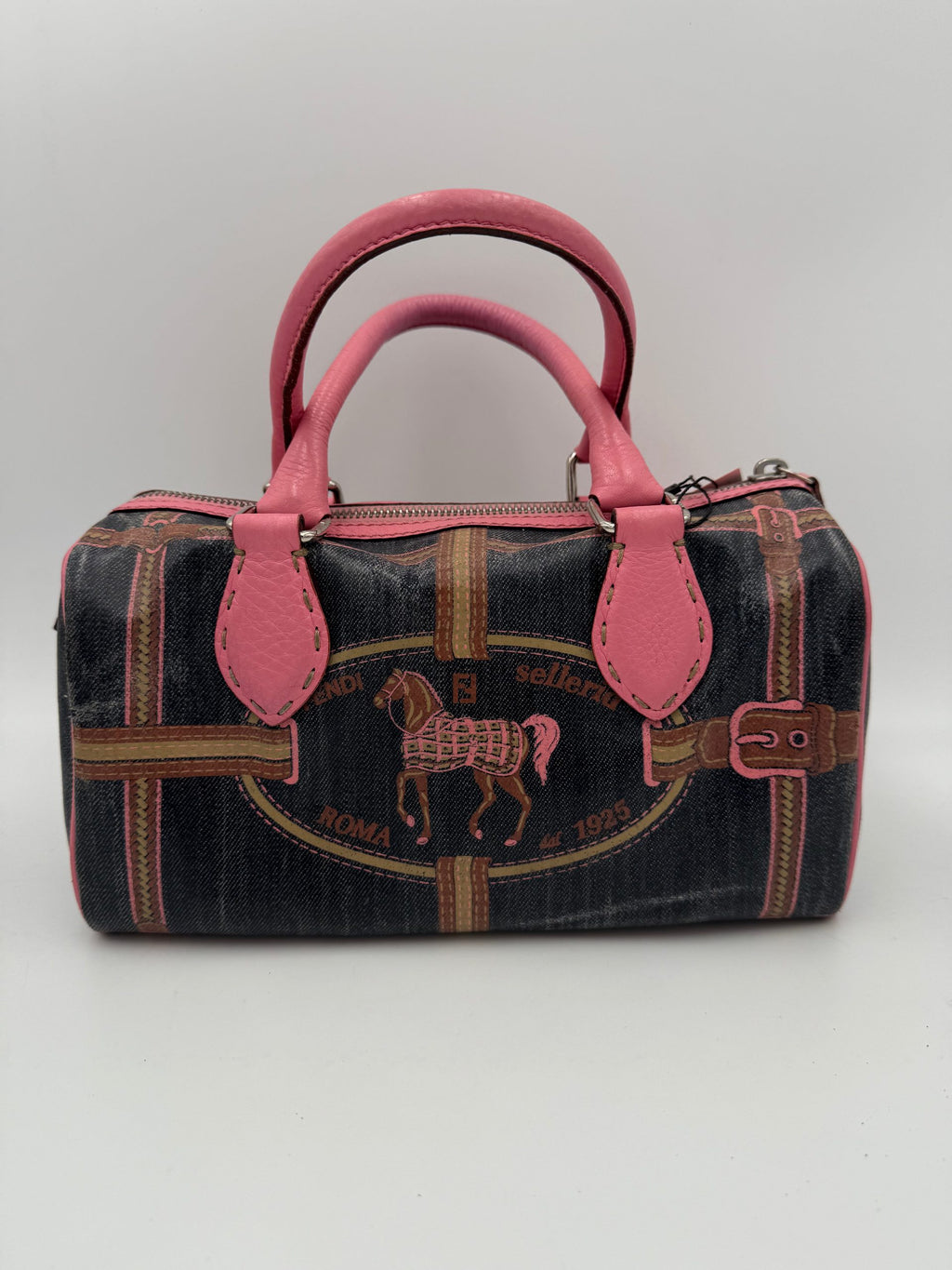 FENDI Bauletto Canvas Print Selleria Handbag