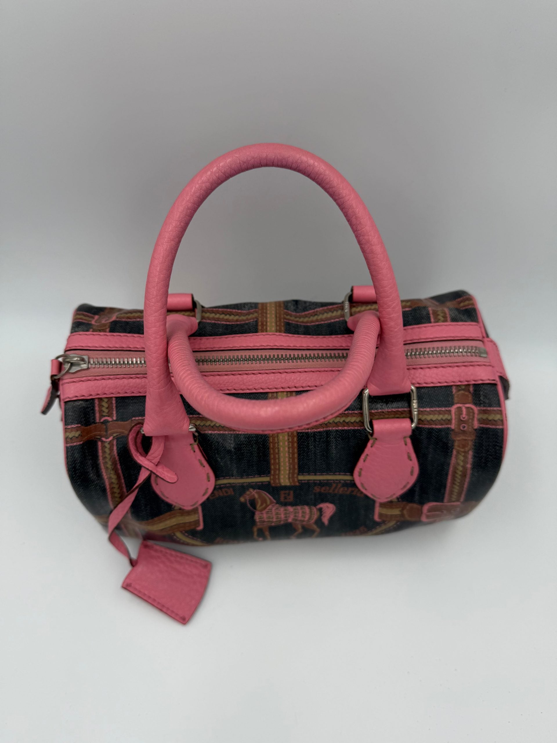 FENDI Bauletto Canvas Print Selleria Handbag