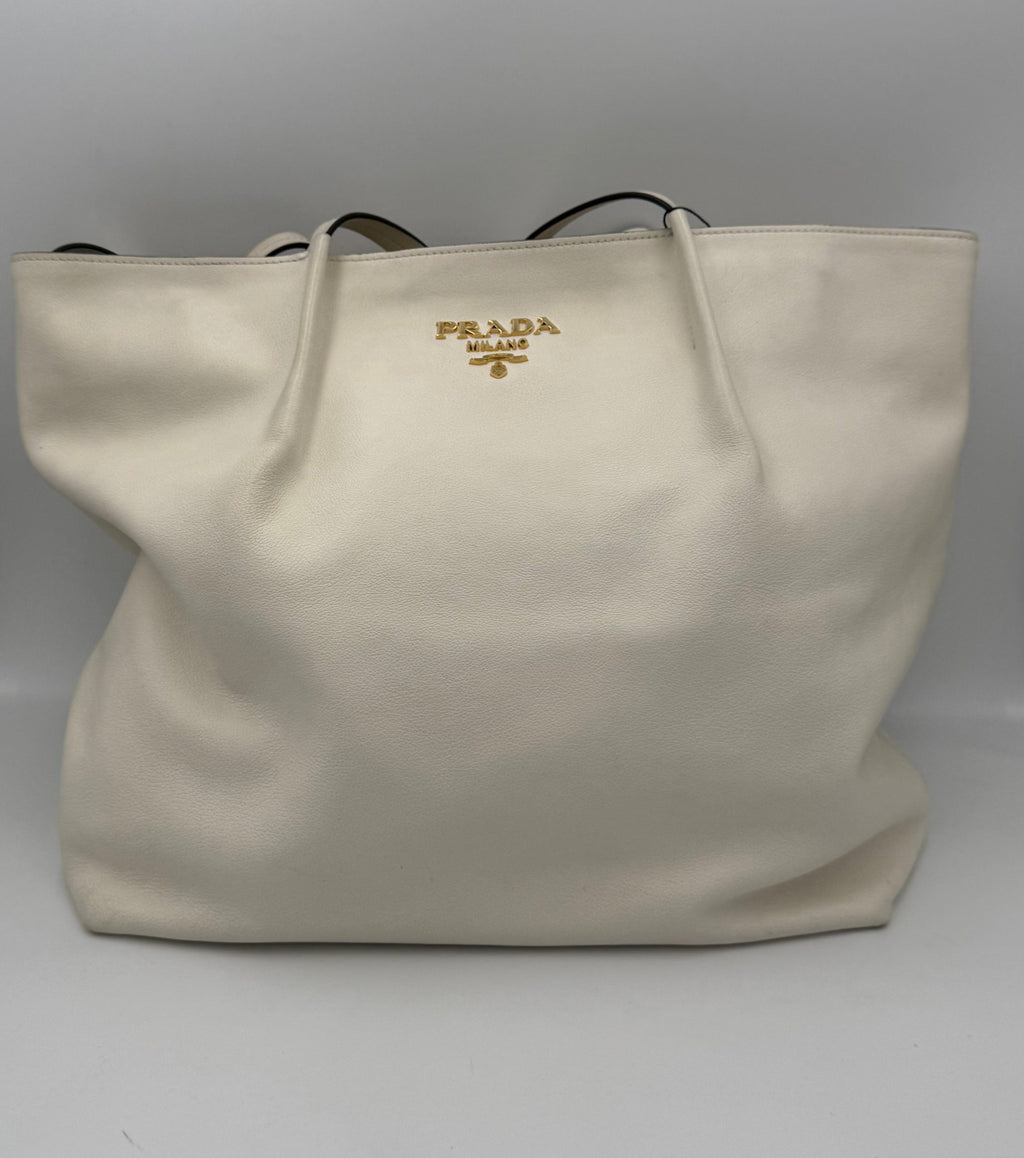PRADA SHOPPING White Leather Handbag