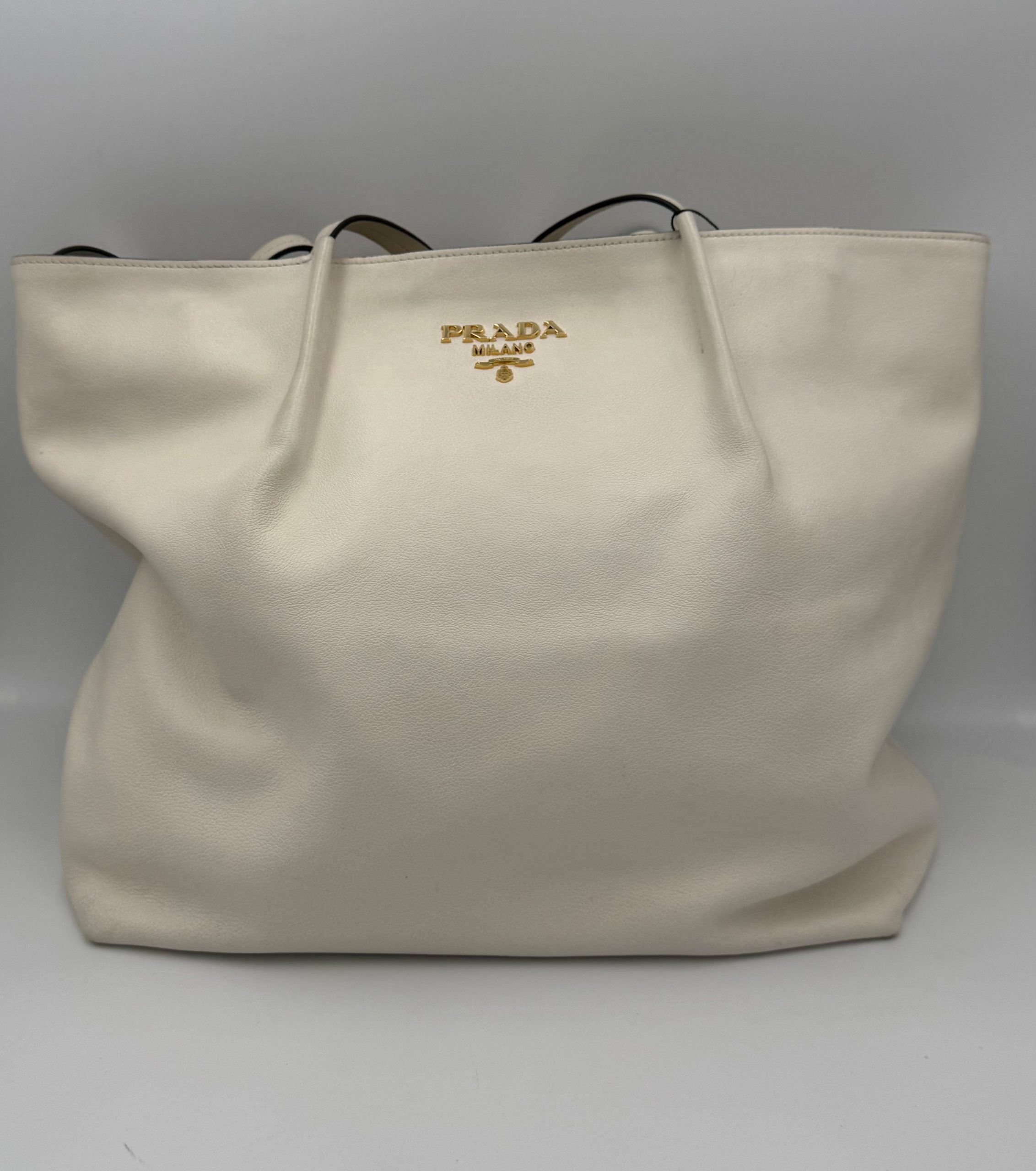 PRADA SHOPPING White Leather Handbag