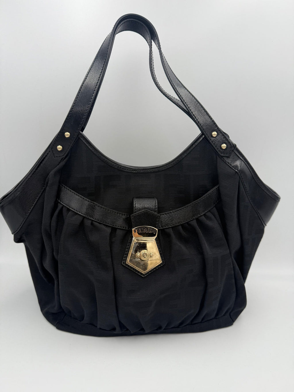 FENDI Hobo FF Zucca Black Shoulder Bag