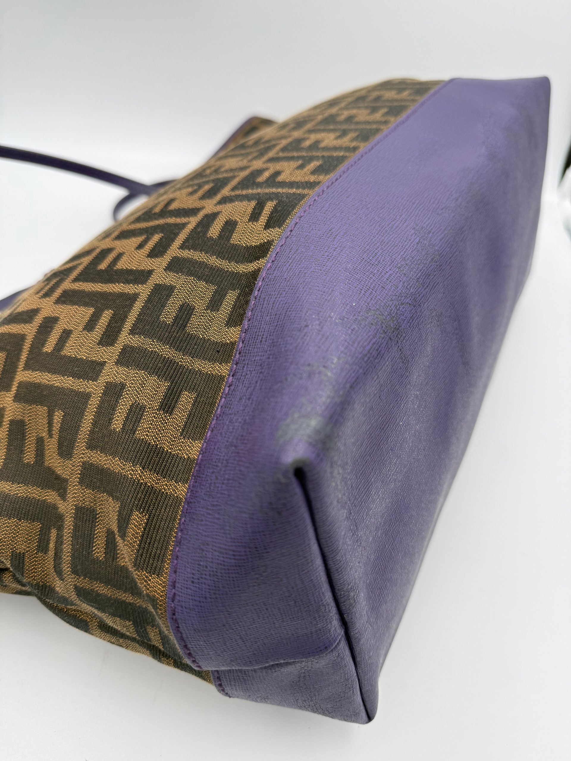FENDI Roll FF Zucca and Purple Leather Bag