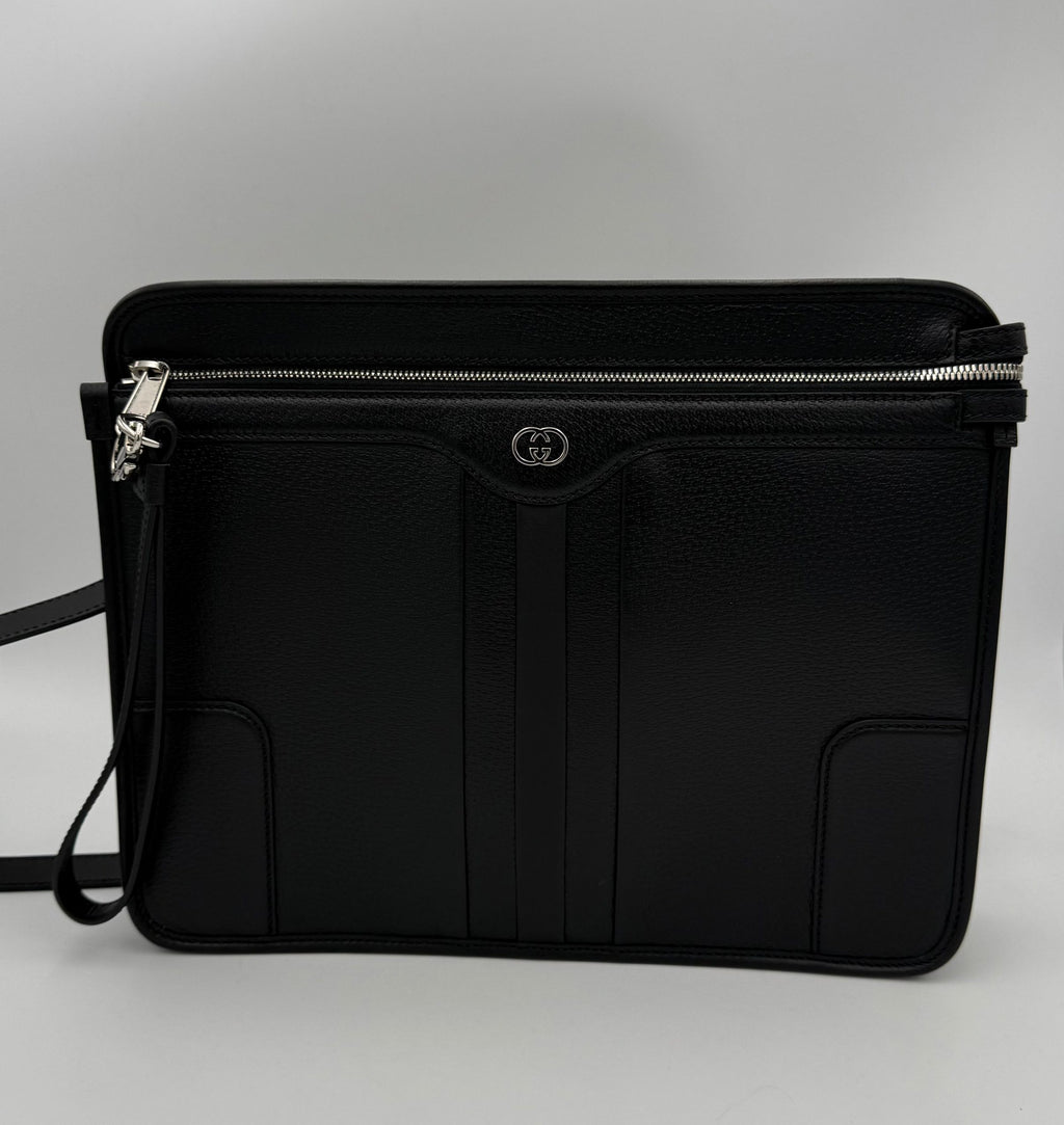 GUCCI GG Hammered Leather Shoulder Bag