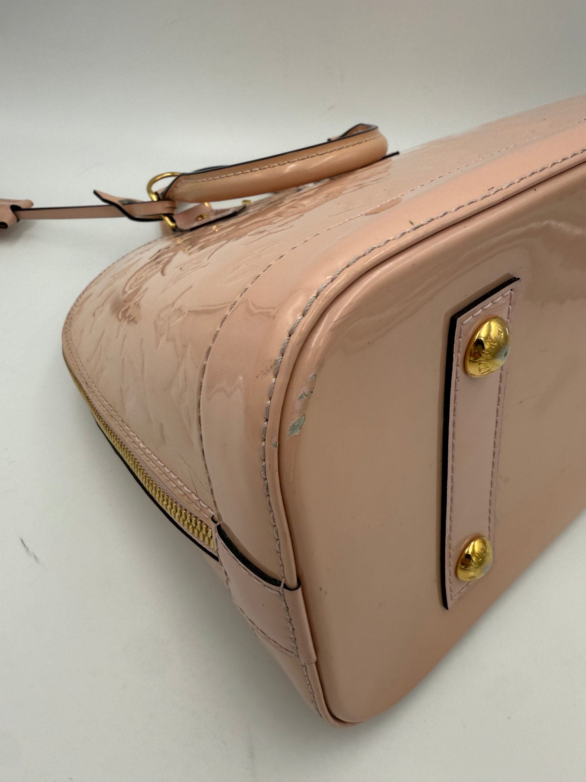LOUIS VUITTON Alma MM Pink Patent Monogram Handbag