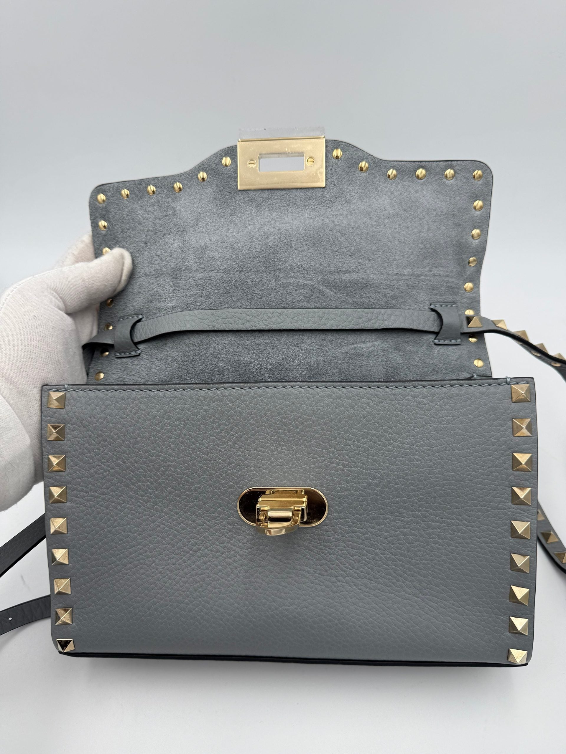 VALENTINO GARAVANI Rockstud Small Grey Handbag