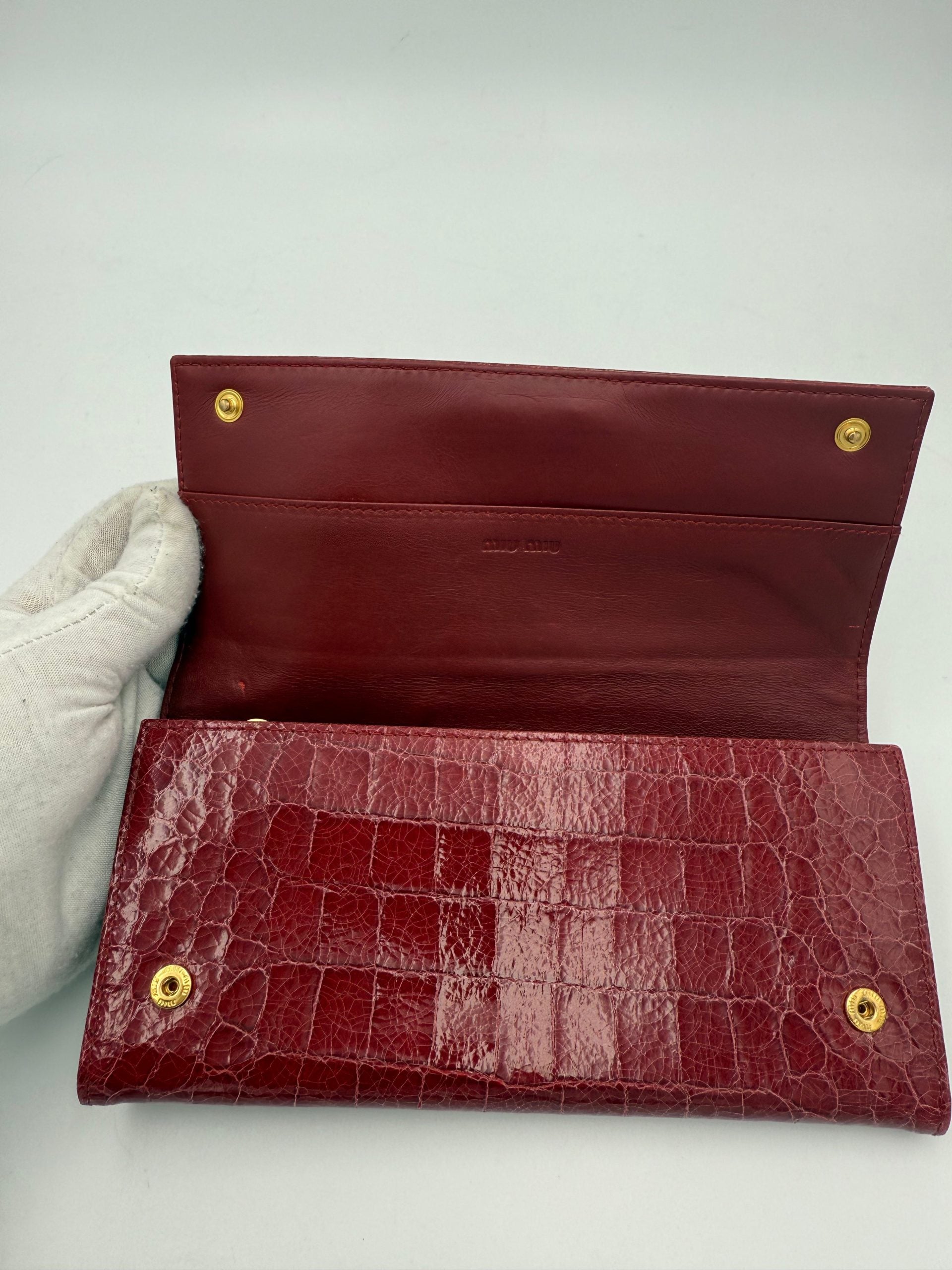 MIU MIU Rosso Crocodile Print Leather Wallet