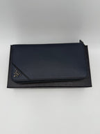 PRADA Zip in Blue Saffiano Wallet