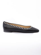 Black Leather Dome Studs Mirele Ballet Flat