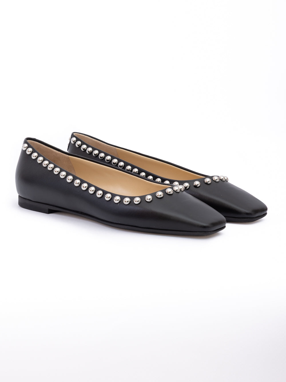 Black Leather Dome Studs Mirele Ballet Flat